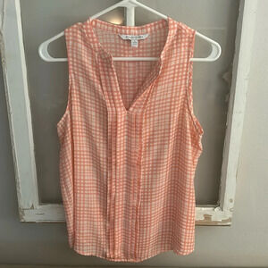 41 Hawthorn pink white check gingham sleeveless blouse size S Petite